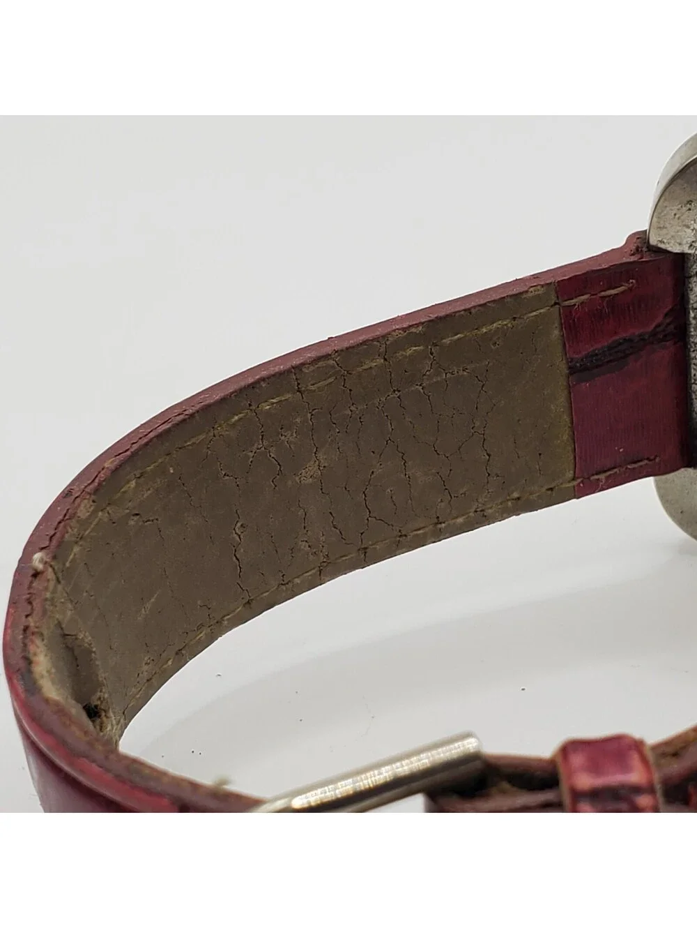 Geneva Womens Watch  40mm Red Dial Leather Band Square New Battery